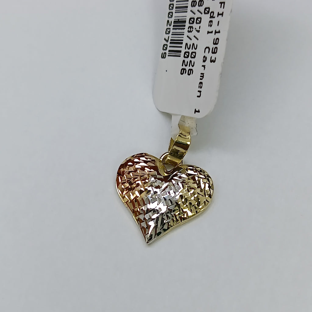 DIJE TEJIDO CORAZON LABRADO COMBINADO 14K 1.2 GR (NUEVO)