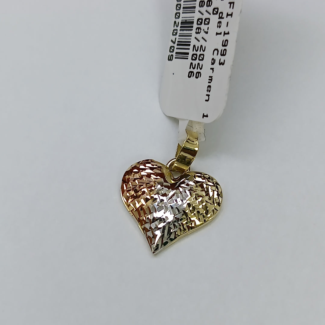 DIJE TEJIDO CORAZON LABRADO COMBINADO 14K 1.2 GR (NUEVO)