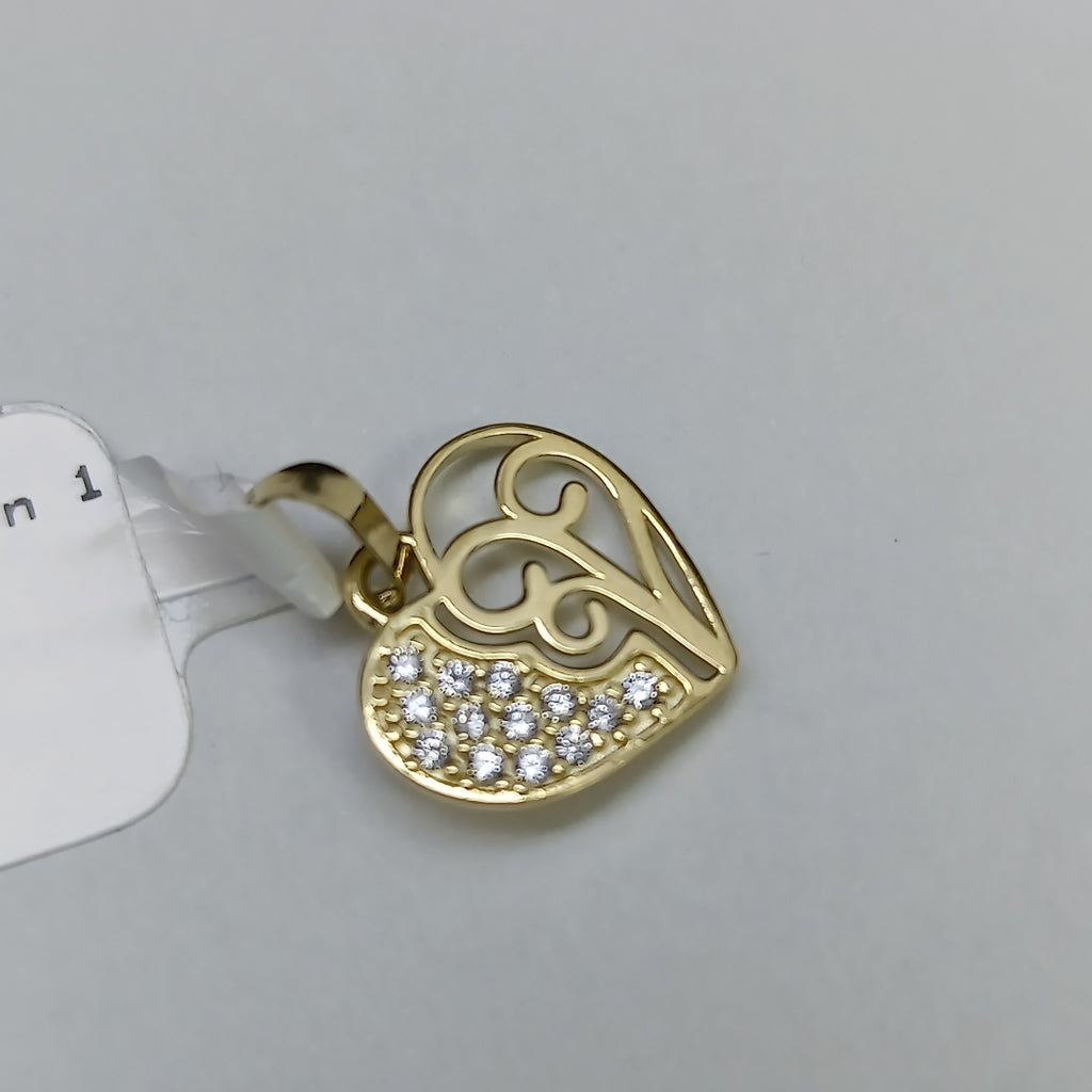 DIJE TEJIDO CORAZON CON CIRCONIAS Y ARBOL DE LA VIDA 14K 0.8 GR (NUEVO)