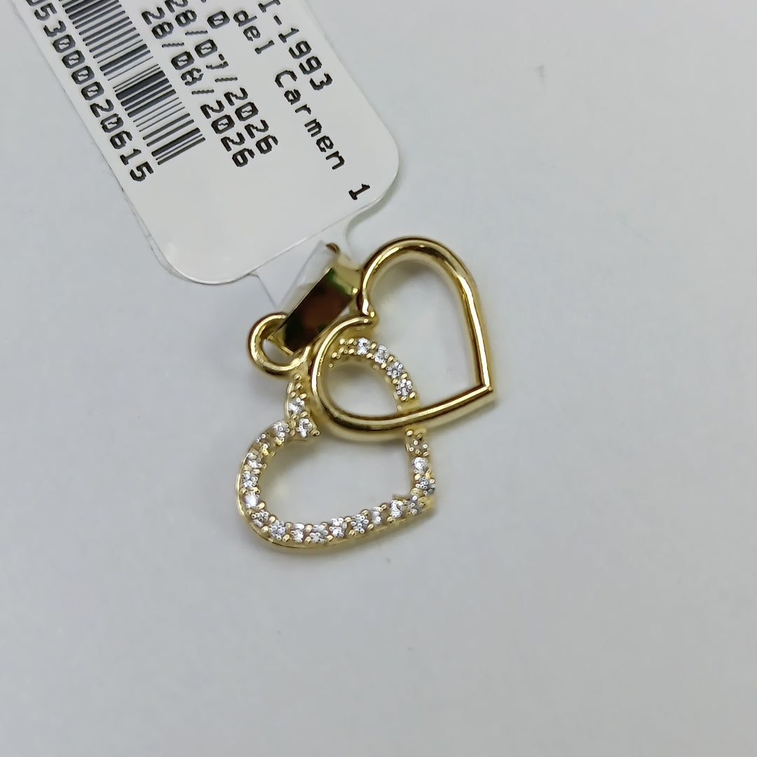 DIJE TEJIDO DOS CORAZONES CON CIRCONIAS 14K 1.4 GR (NUEVO)