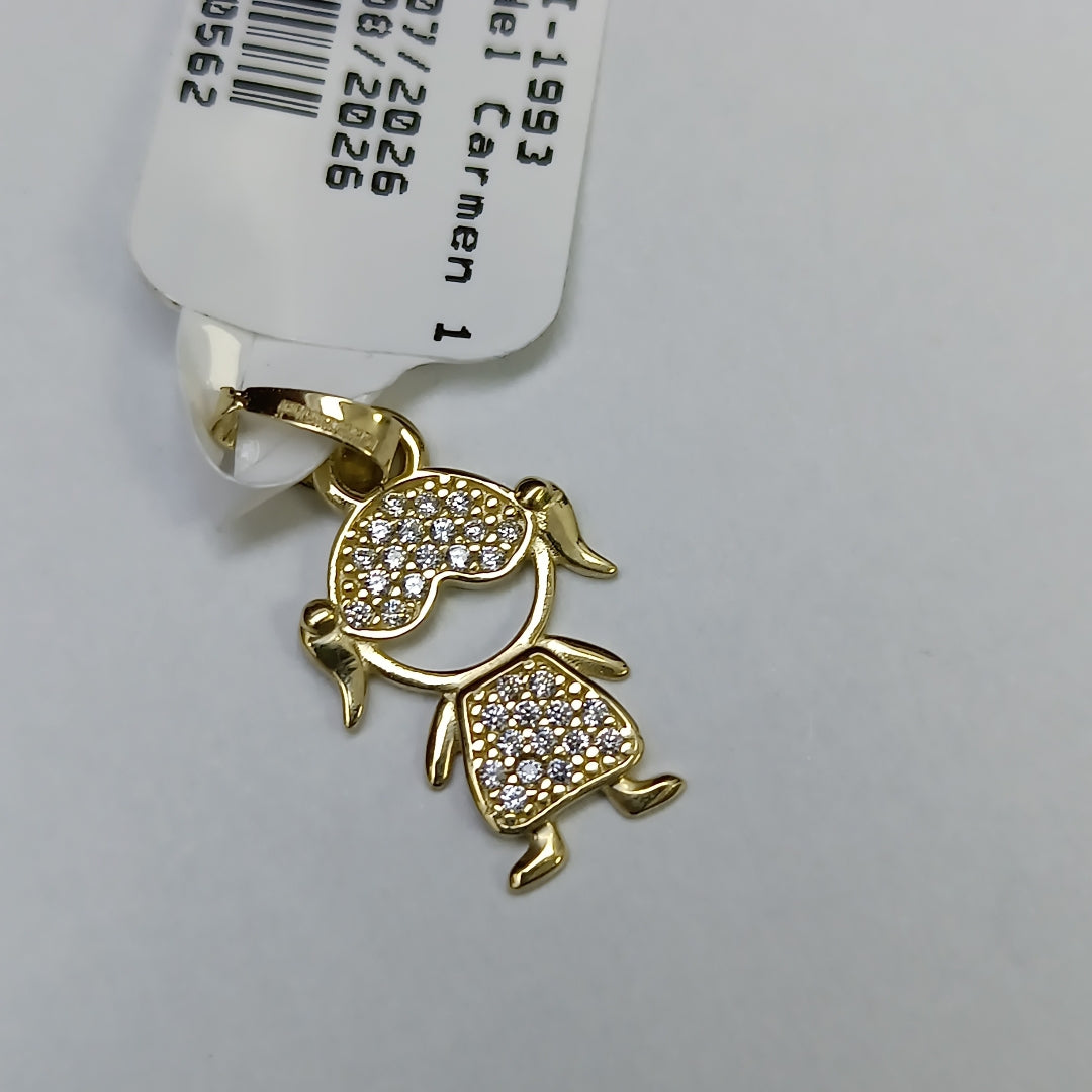 DIJE TEJIDO NIÑA CON CIRCONIAS 14K 0.9 GR (NUEVO)