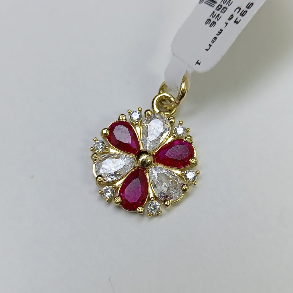 DIJE FLOR CIRCONIAS Y PIEDRAS DE COLOR 14K 2.8 GR (NUEVO)