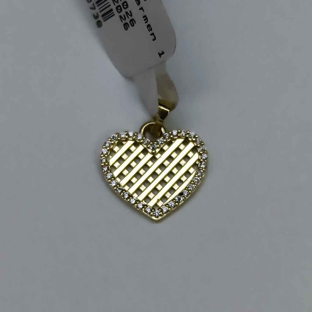 DIJE TEJIDO CORAZON CON CERCO DE CIRCONIAS 14K 1.1 GR (NUEVO)