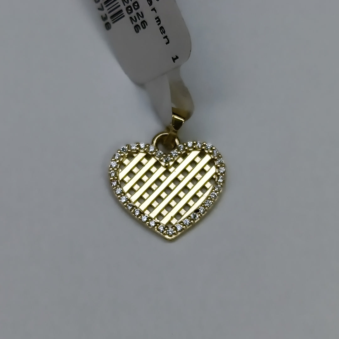 DIJE TEJIDO CORAZON CON CERCO DE CIRCONIAS 14K 1.1 GR (NUEVO)