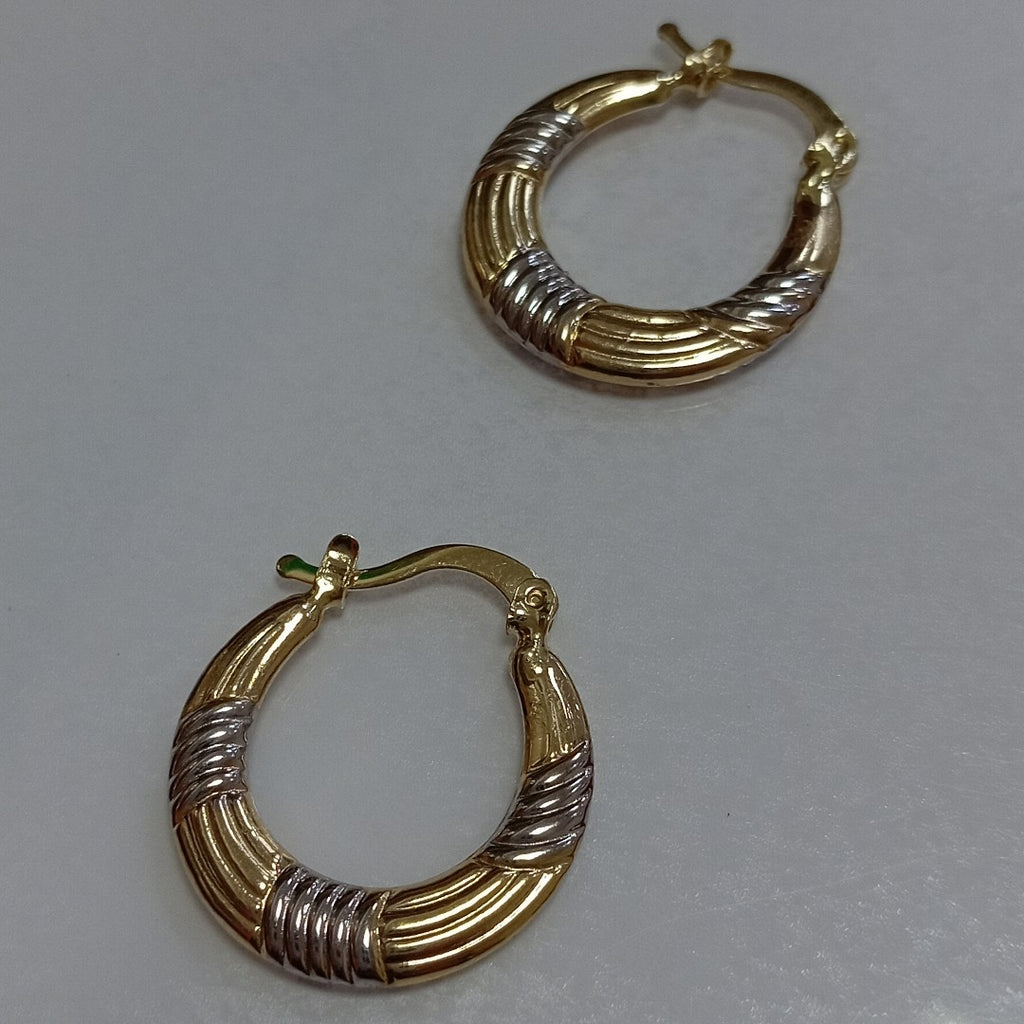 ARETES TEJIDO ARRACADAS COMBINADAS HUECAS 14K 1.9 GR (NUEVO)