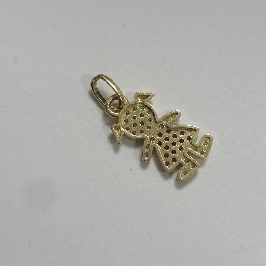 DIJE NIÑA CON CIRCONIAS Y PIEDRAS DE COLOR 10K 1.1 GR (NUEVO)