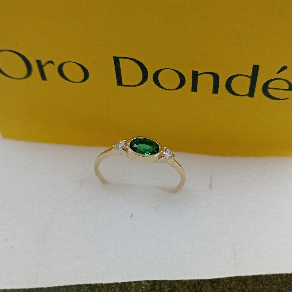 ANILLOS TEJIDO ANILLITO C CIRCONIAS Y PIEDRA VERDE 14K 8 1.2 GR (NUEVO)