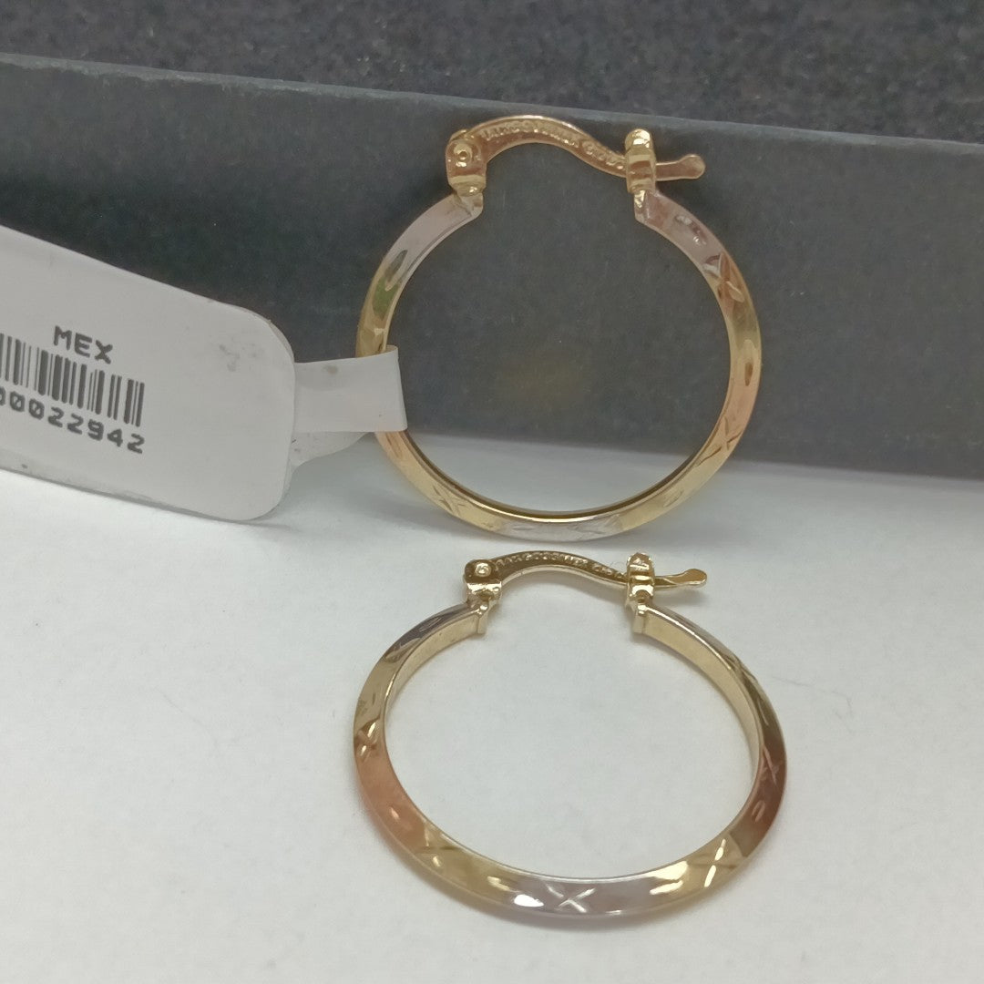 ARETES TEJIDO ARRACADAS BISELADAS COMBINADAS 14K 1.4 GR (NUEVO)