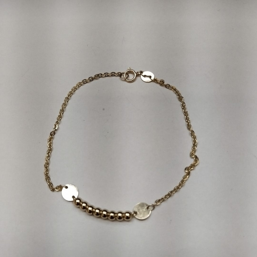 PULSERA TEJIDO ESPECIAL CON BOLITAS 14K 18 CM 1.8 GR (NUEVO)