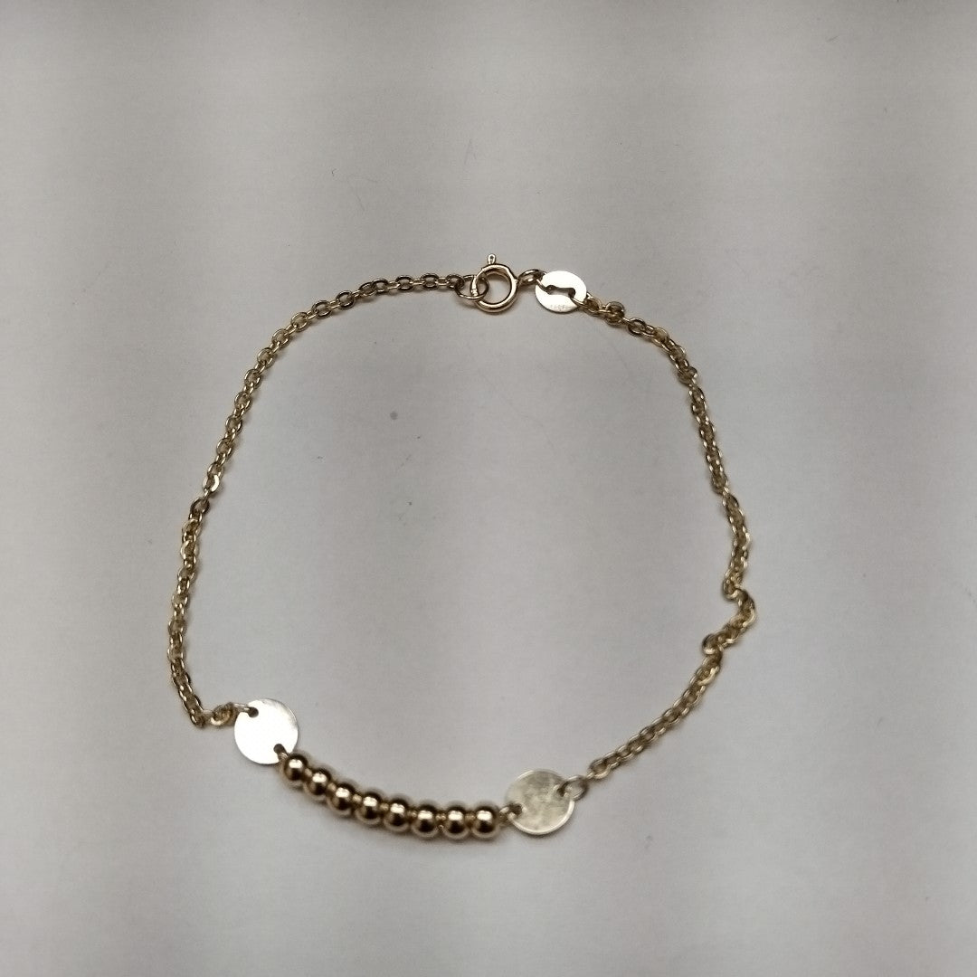 PULSERA TEJIDO ESPECIAL CON BOLITAS 14K 18 CM 1.8 GR (NUEVO)