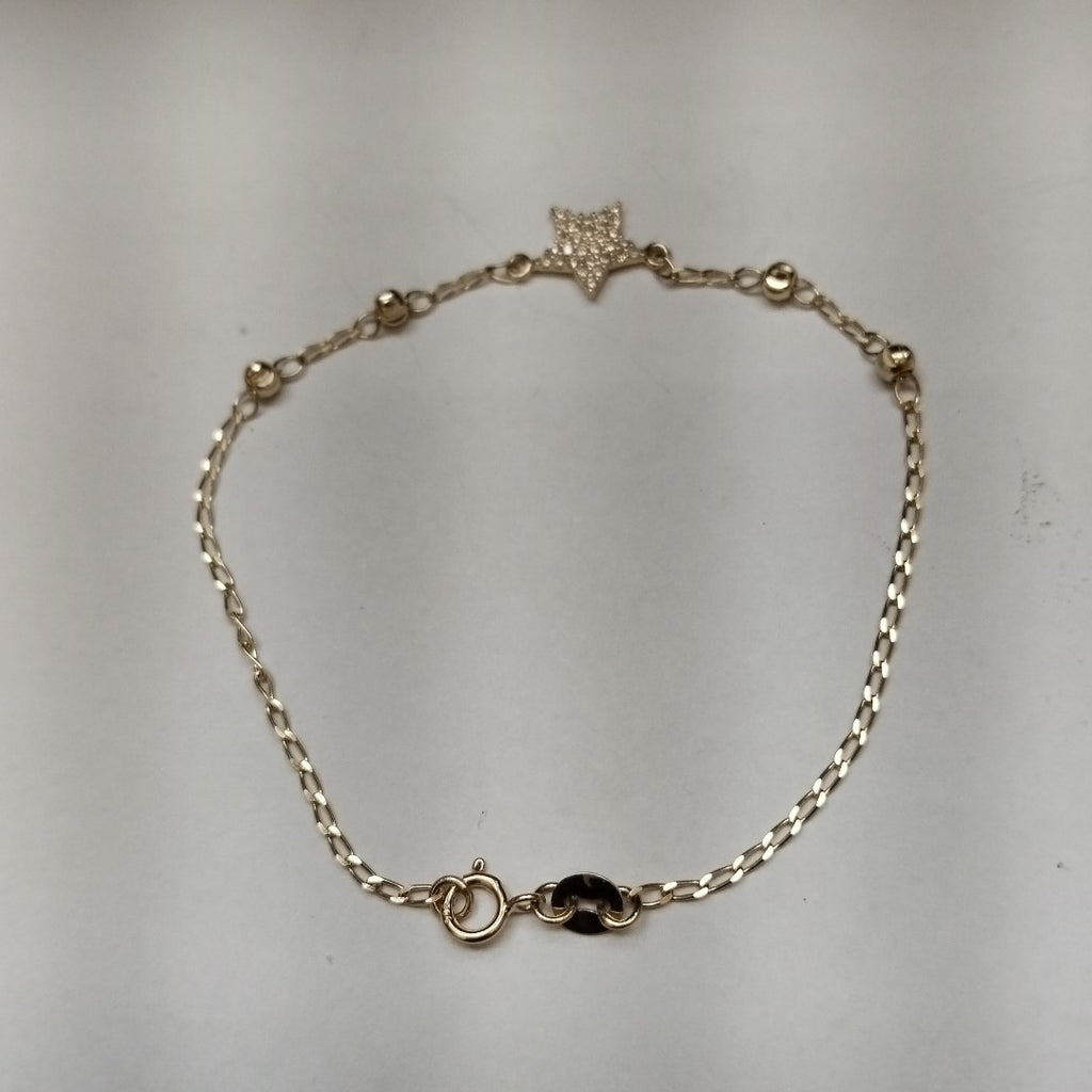 PULSERA ESPECIAL CON ESTRELLA Y CIRCONIAS 14K 18 CM 1.5 GR (NUEVO)