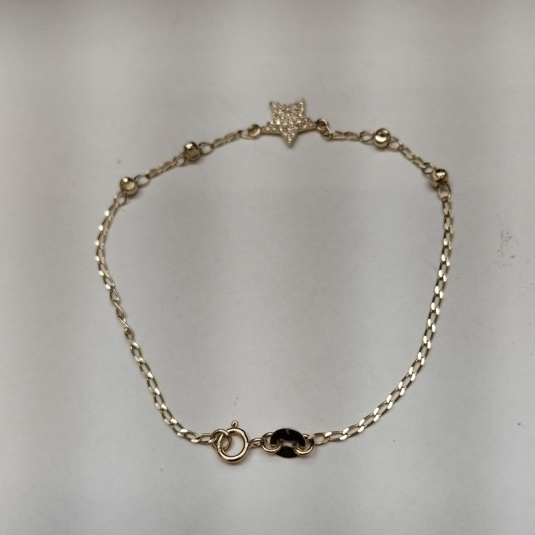 PULSERA ESPECIAL CON ESTRELLA Y CIRCONIAS 14K 18 CM 1.5 GR (NUEVO)