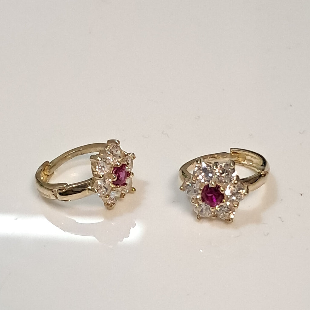 ARETES HUGGIES CON CIRCONIAS Y PIEDRA DE COLOR 14K 1.8 GR (NUEVO)