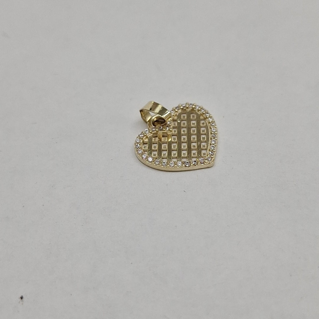 DIJE TEJIDO CORAZON CON CERCO DE CIRCONIAS 14K 1.1 GR (NUEVO)