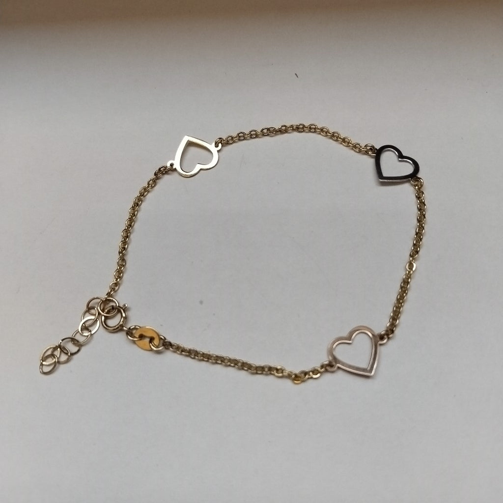 PULSERA ESPECIAL CON CORAZONES CONBINADOS 14K 18 CM 1.7 GR (NUEVO)