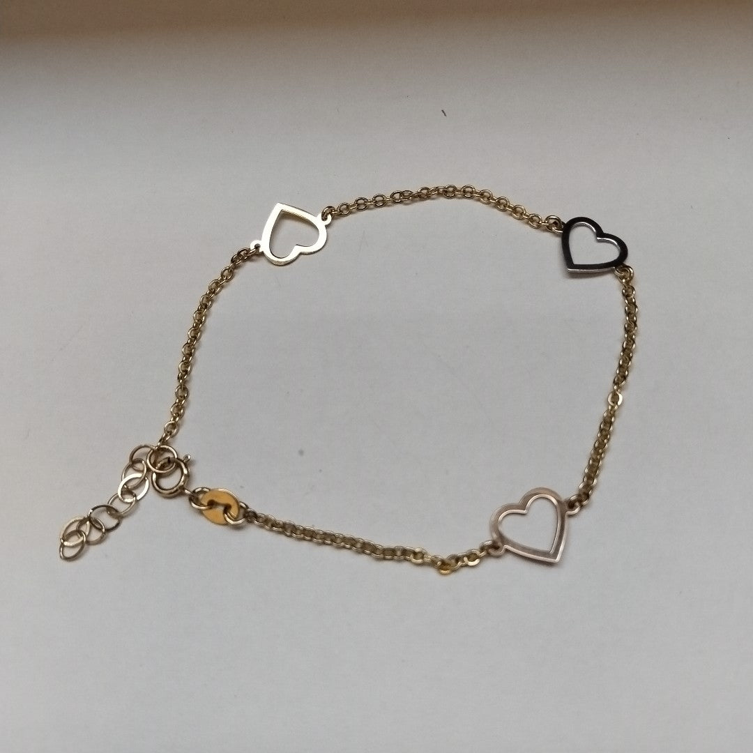 PULSERA ESPECIAL CON CORAZONES CONBINADOS 14K 18 CM 1.7 GR (NUEVO)