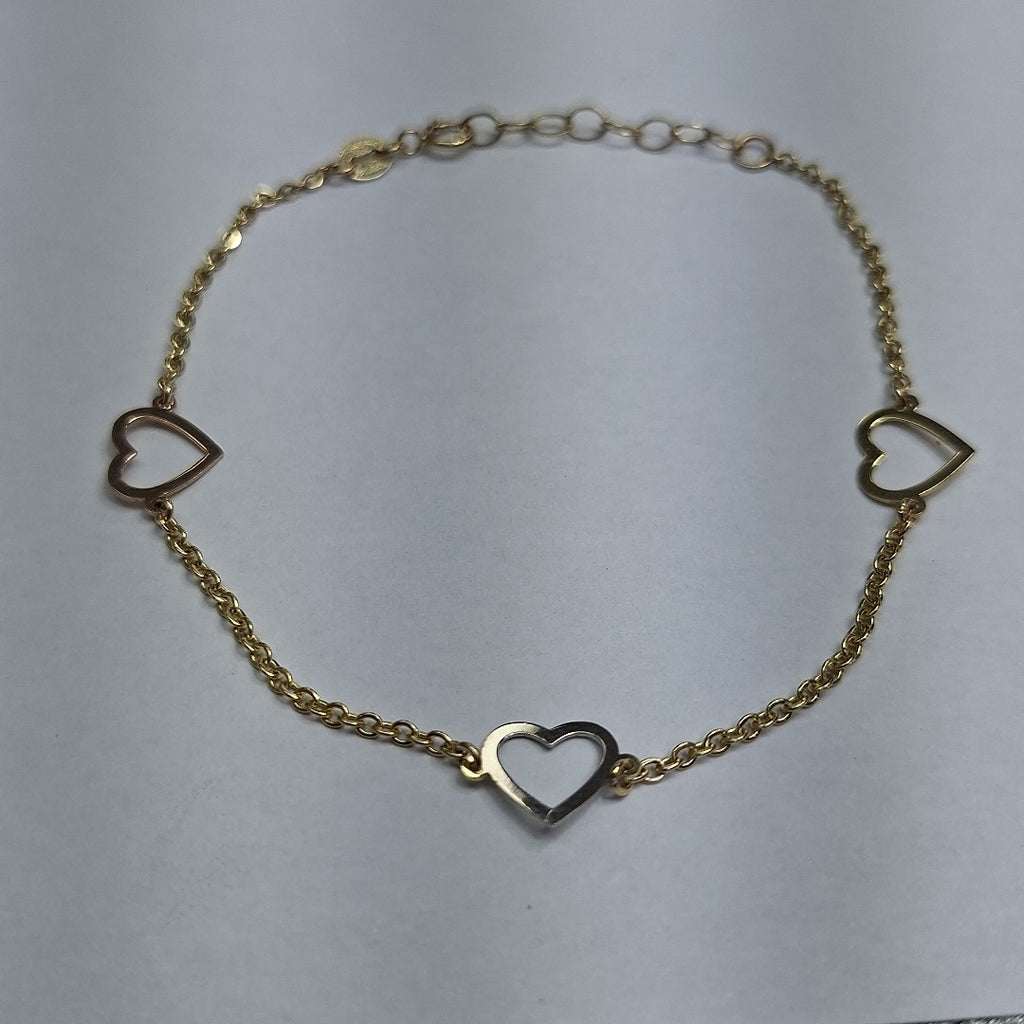 PULSERA ESPECIAL CON CORAZONES CONBINADOS 14K 18 CM 1.7 GR (NUEVO)