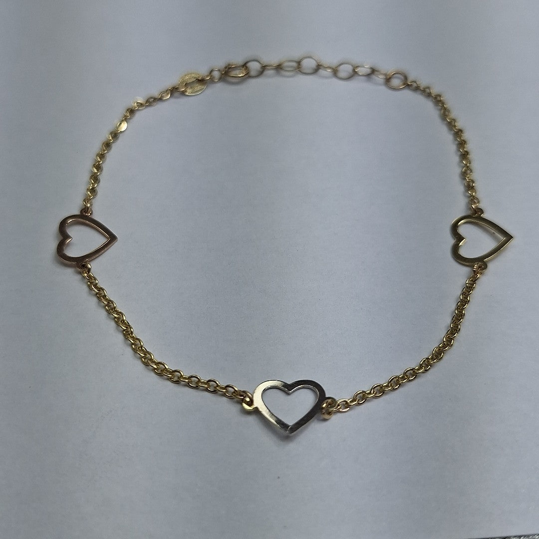 PULSERA ESPECIAL CON CORAZONES CONBINADOS 14K 18 CM 1.7 GR (NUEVO)