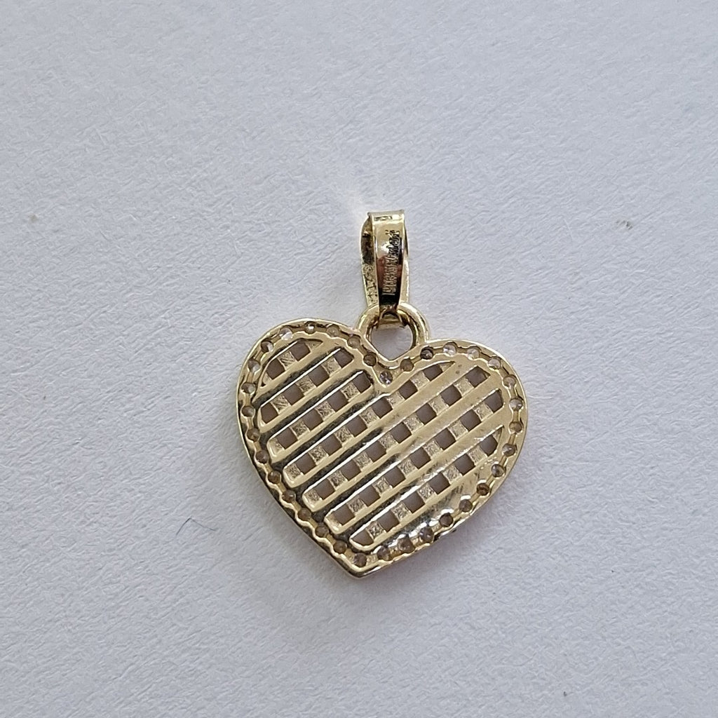 DIJE TEJIDO CORAZON CON CERCO DE CIRCONIAS 14K 1.1 GR (NUEVO)