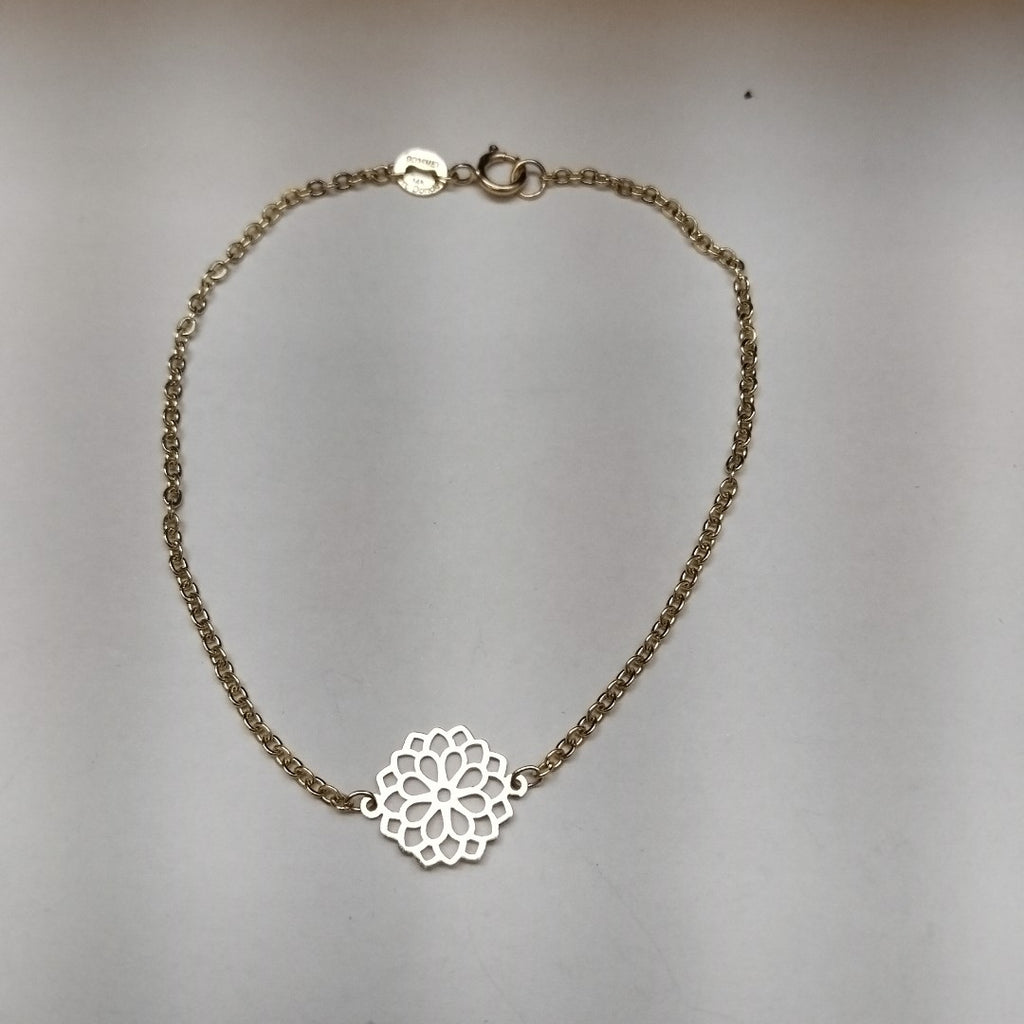 PULSERA TEJIDO ESPECIAL CON MANDALA 14K 18 CM 1.3 GR (NUEVO)