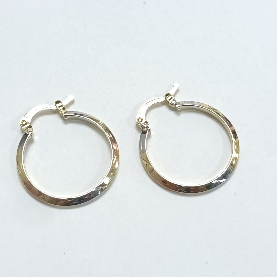 ARETES TEJIDO ARRACADAS BISELADAS COMBINADAS 14K 1.4 GR (NUEVO)