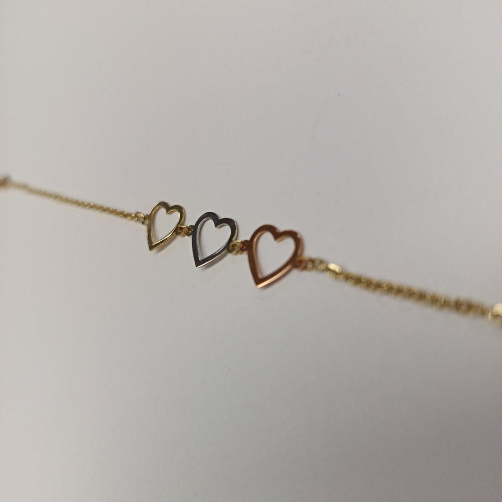 PULSERA ESPECIAL CON CORAZONES 14K 18 CM 1.4 GR (NUEVO)
