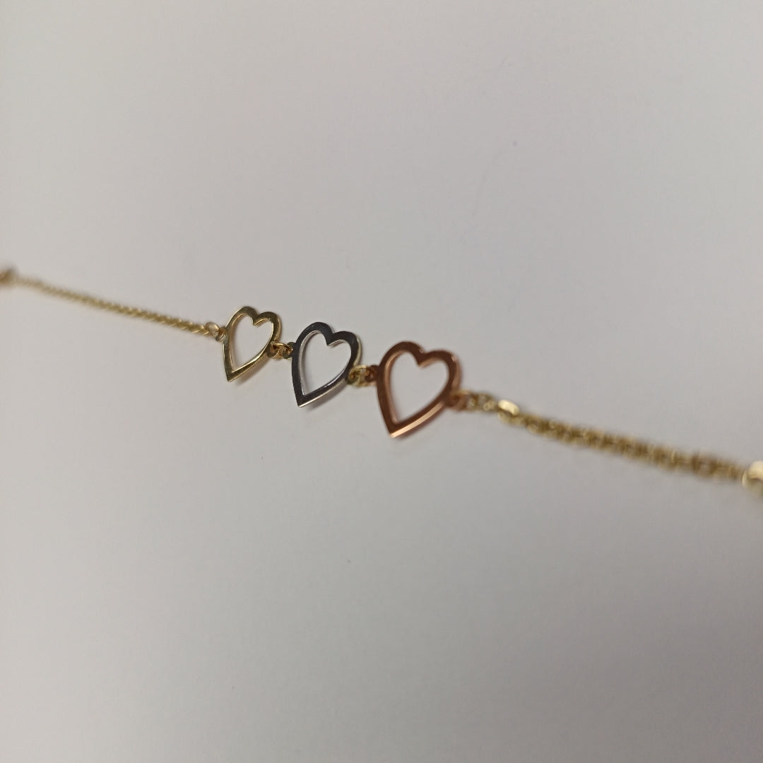 PULSERA ESPECIAL CON CORAZONES 14K 18 CM 1.4 GR (NUEVO)
