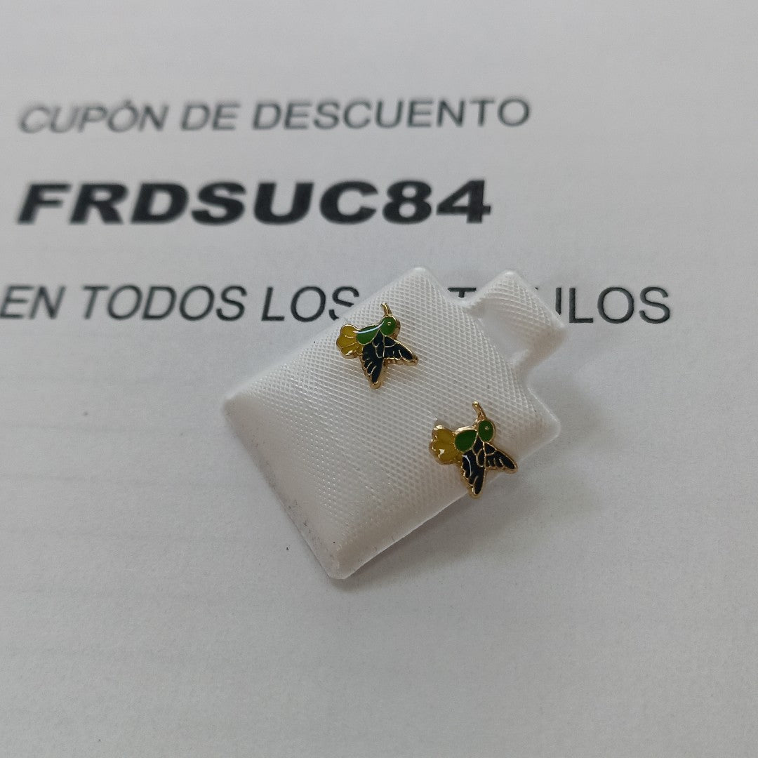 BROQUELES BROQUEL FIG COLIBRI ESMALTE VERDE 14K 0.2138 GR (NUEVO)