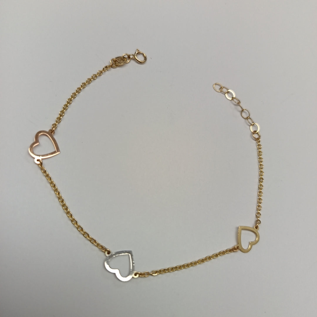 PULSERA ESPECIAL CON CORAZONES CONBINADOS 14K 18 CM 1.7 GR (NUEVO)