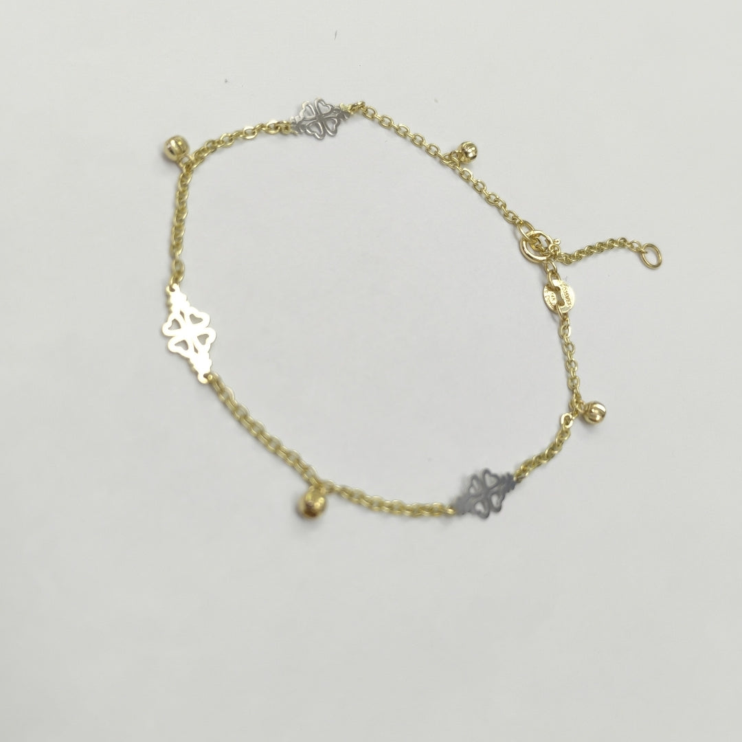 PULSERA ESPECIAL CON TREBOL 14K 18 CM 1.8 GR (NUEVO)