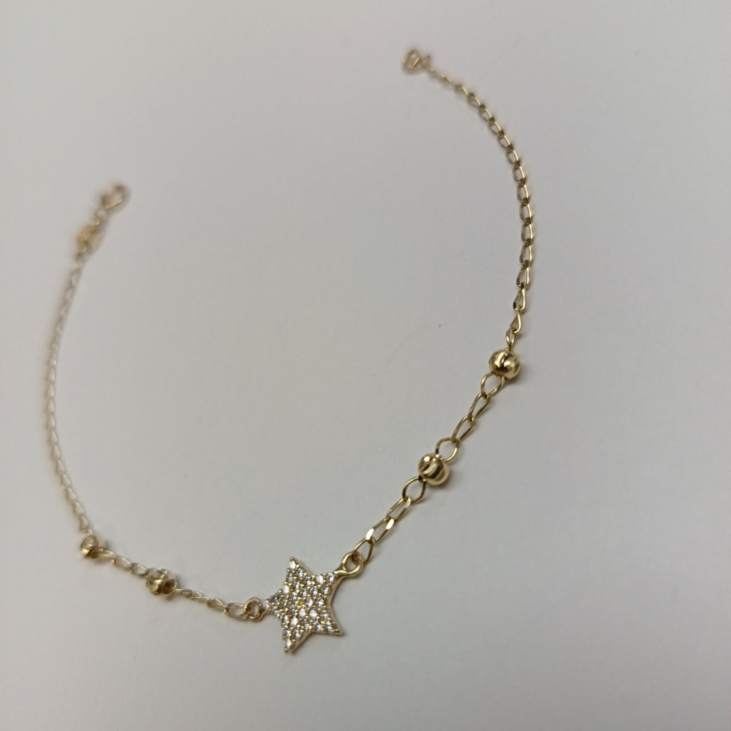 PULSERA ESPECIAL CON ESTRELLA Y CIRCONIAS 14K 18 CM 1.5 GR (NUEVO)