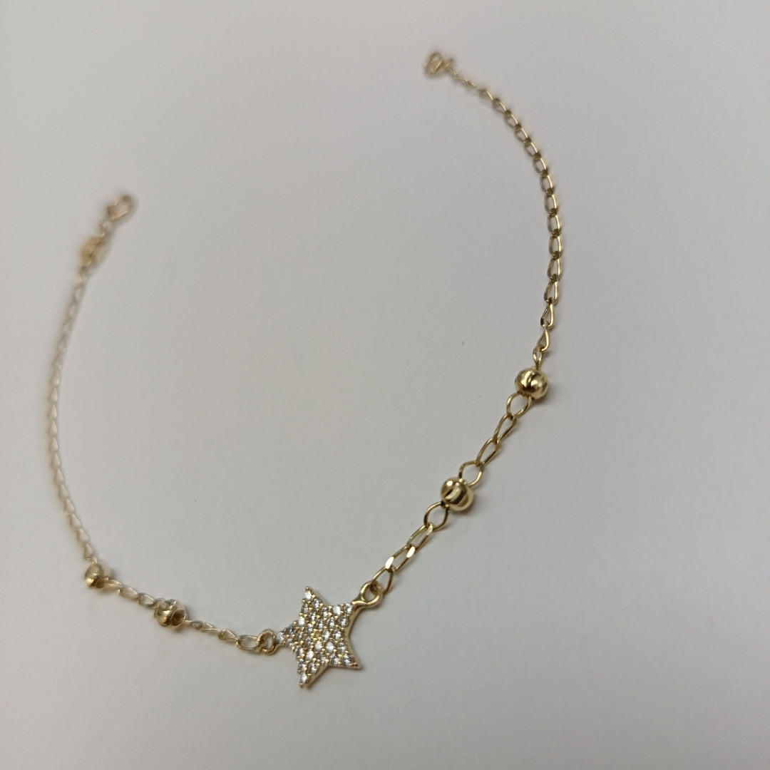 PULSERA ESPECIAL CON ESTRELLA Y CIRCONIAS 14K 18 CM 1.5 GR (NUEVO)