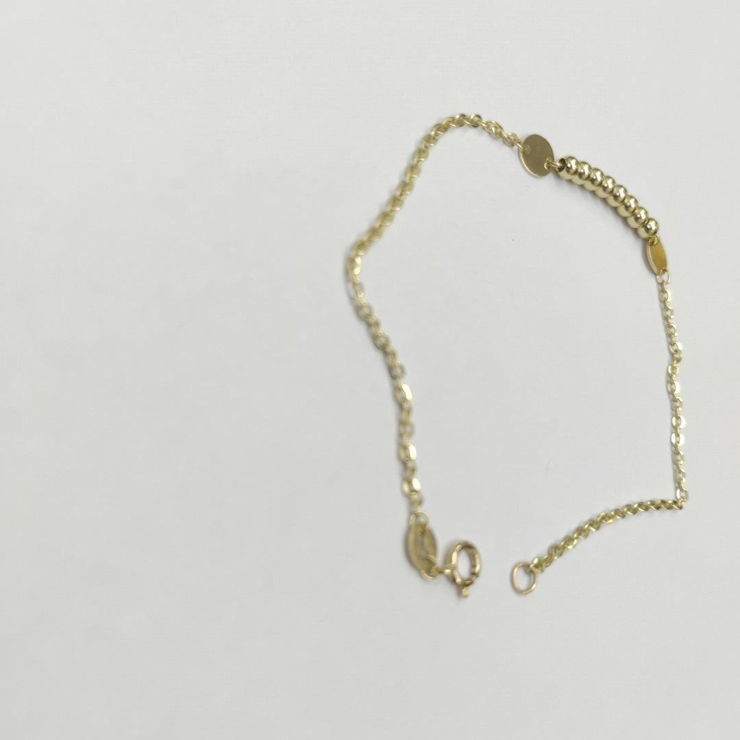 PULSERA TEJIDO ESPECIAL CON BOLITAS 14K 18 CM 1.8 GR (NUEVO)