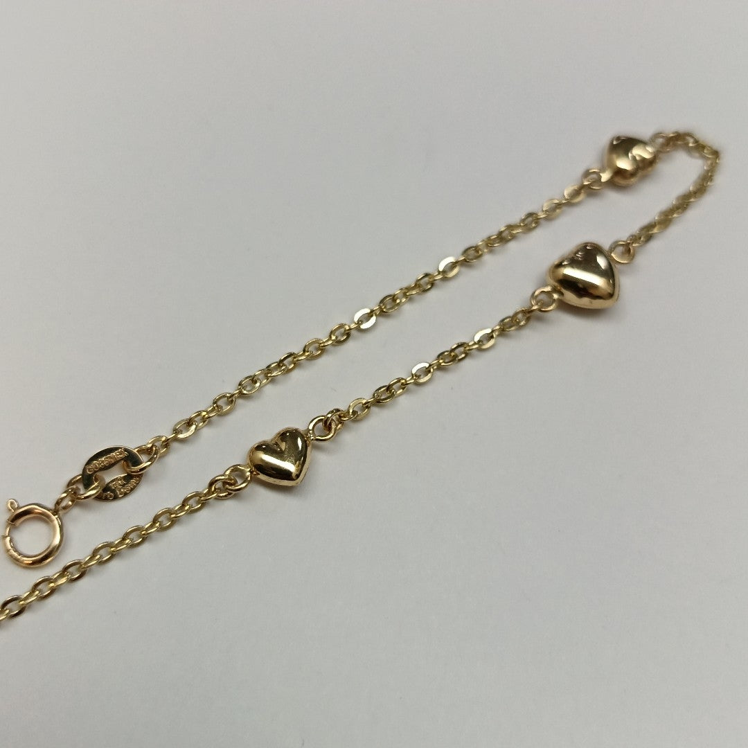 PULSERA TEJIDO ESPECIAL CON CORAZONES 14K 18 CM 1.7 GR (NUEVO)