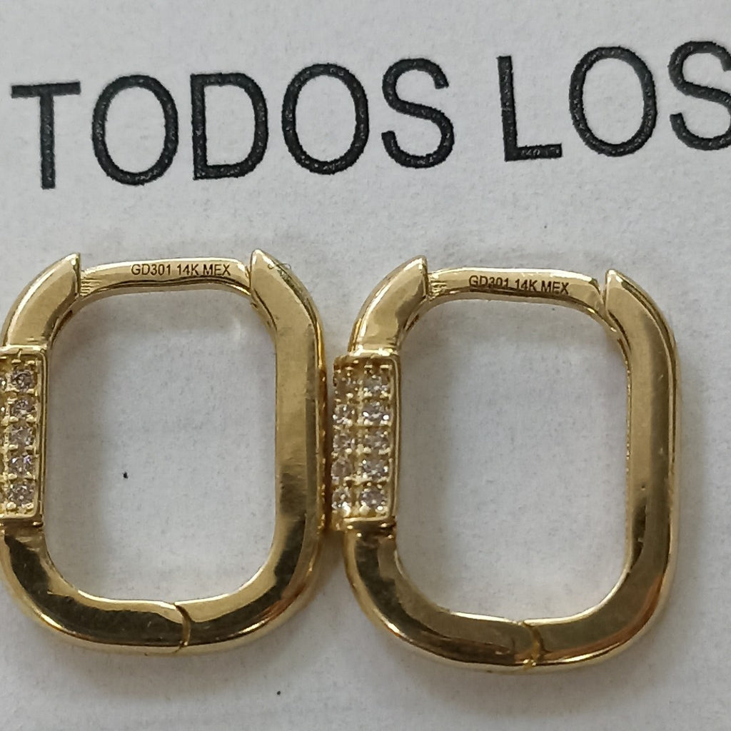 ARETES HUGGIES OVALADA C CIRCONIAS 14K 2.5 GR (NUEVO)