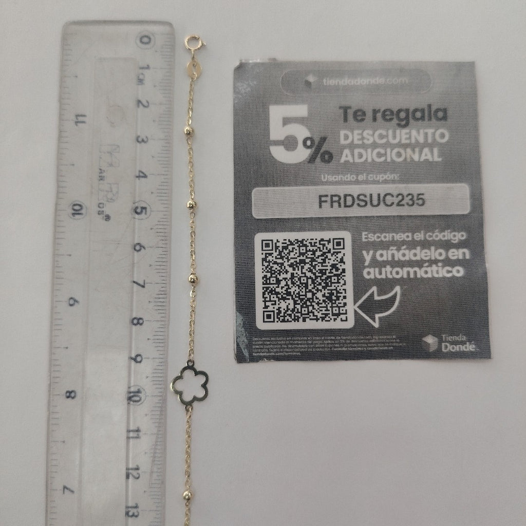 PULSERA TEJIDO ESPECIAL CON FLOR 14K 18 CM 1.6 GR (NUEVO)