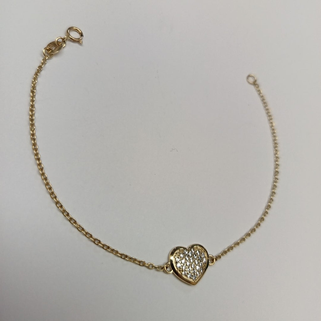 PULSERA TEJIDO ESPECIAL C CORAZON CIRCONIAS 14K 18 CM 2 GR (NUEVO)