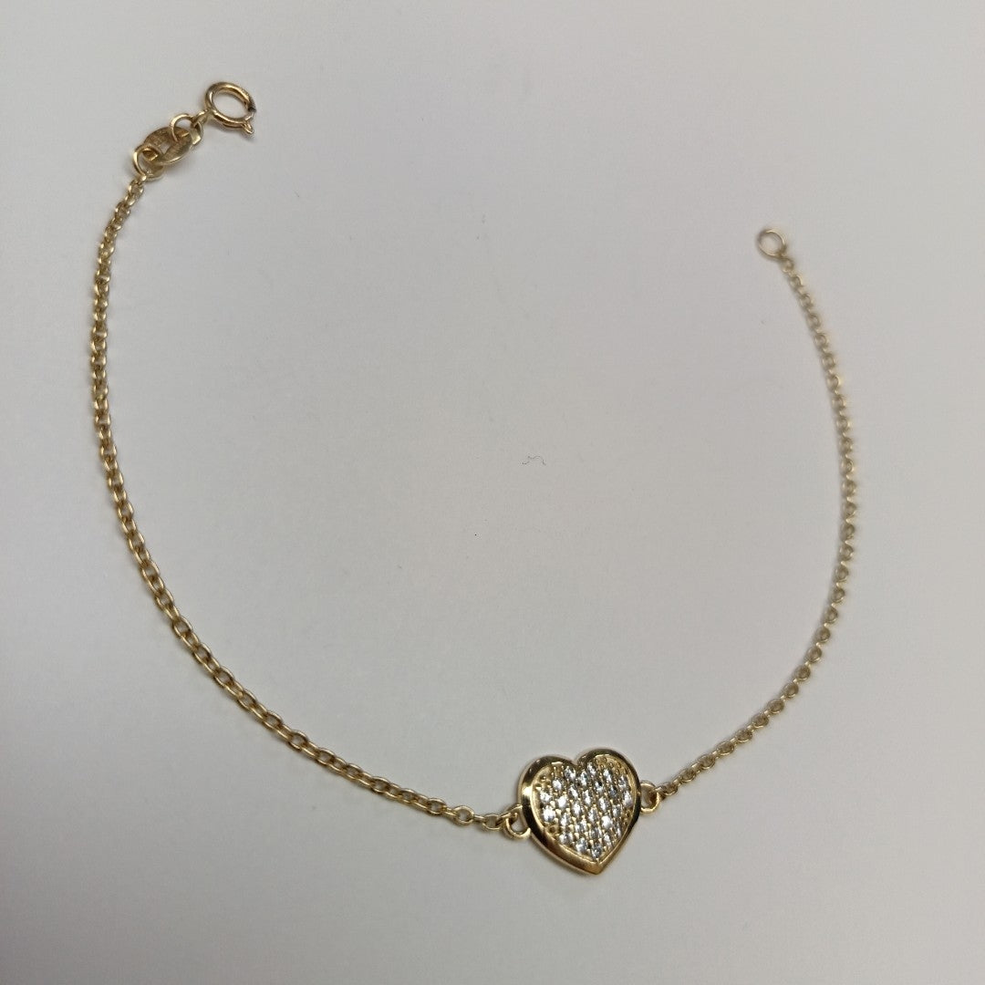 PULSERA TEJIDO ESPECIAL C CORAZON CIRCONIAS 14K 18 CM 2 GR (NUEVO)