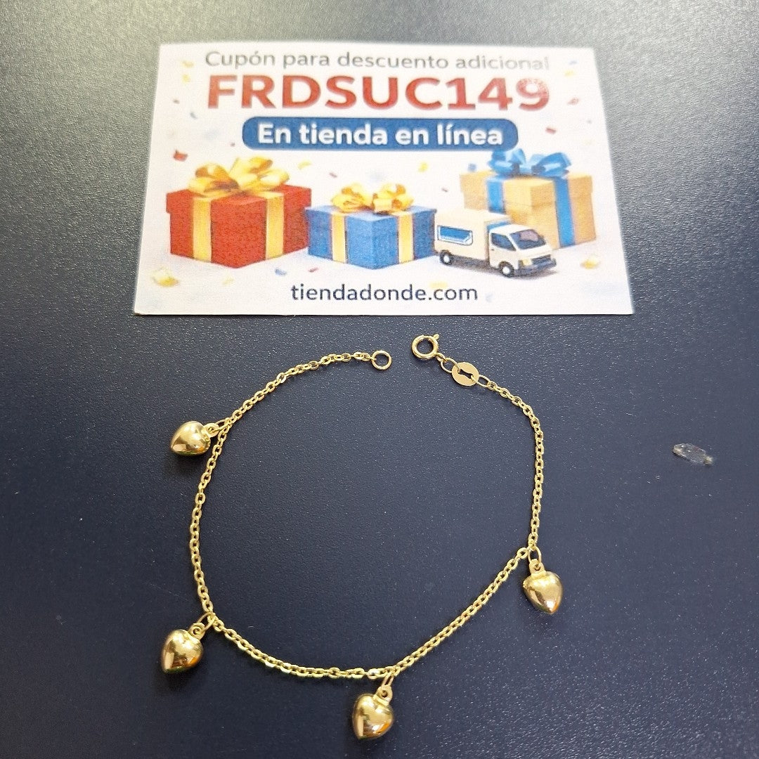 PULSERA ESP CON FIG CORAZONES 14K 18 CM 1.8 GR (NUEVO)