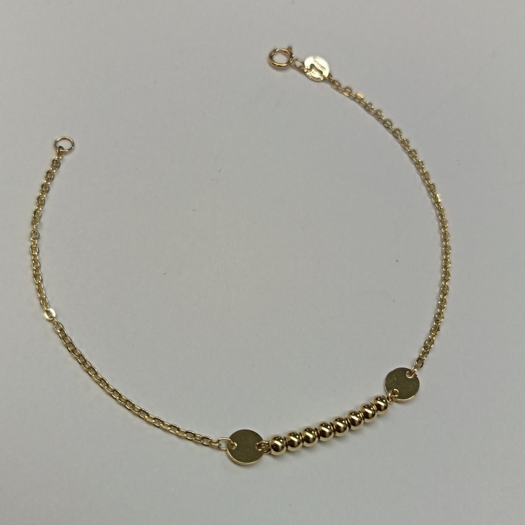 PULSERA TEJIDO ESPECIAL CON BOLITAS 14K 18 CM 1.8 GR (NUEVO)