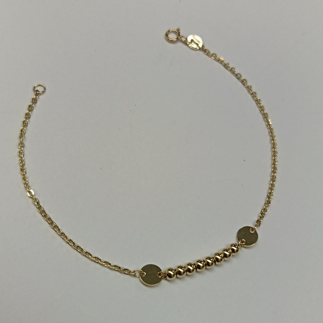 PULSERA TEJIDO ESPECIAL CON BOLITAS 14K 18 CM 1.8 GR (NUEVO)