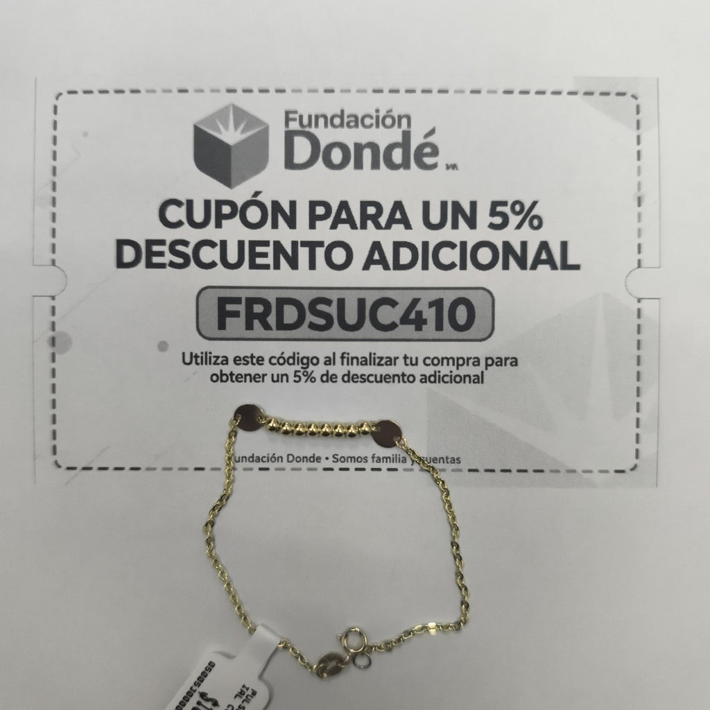 PULSERA TEJIDO ESPECIAL CON BOLITAS 14K 18 CM 1.8 GR (NUEVO)