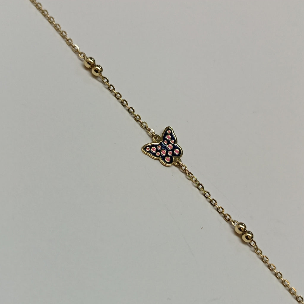 PULSERA TEJIDO ESPECIAL MARIPOSA CON ESMALTE 14K 18 CM 1.8 GR (NUEVO)