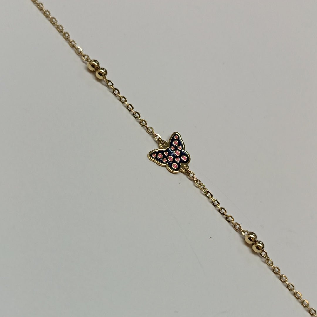 PULSERA TEJIDO ESPECIAL MARIPOSA CON ESMALTE 14K 18 CM 1.8 GR (NUEVO)