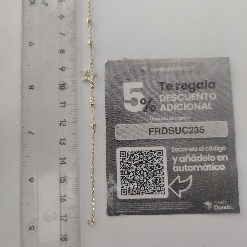 PULSERA ESPECIAL CON ESTRELLA Y CIRCONIAS 14K 18 CM 1.5 GR (NUEVO)