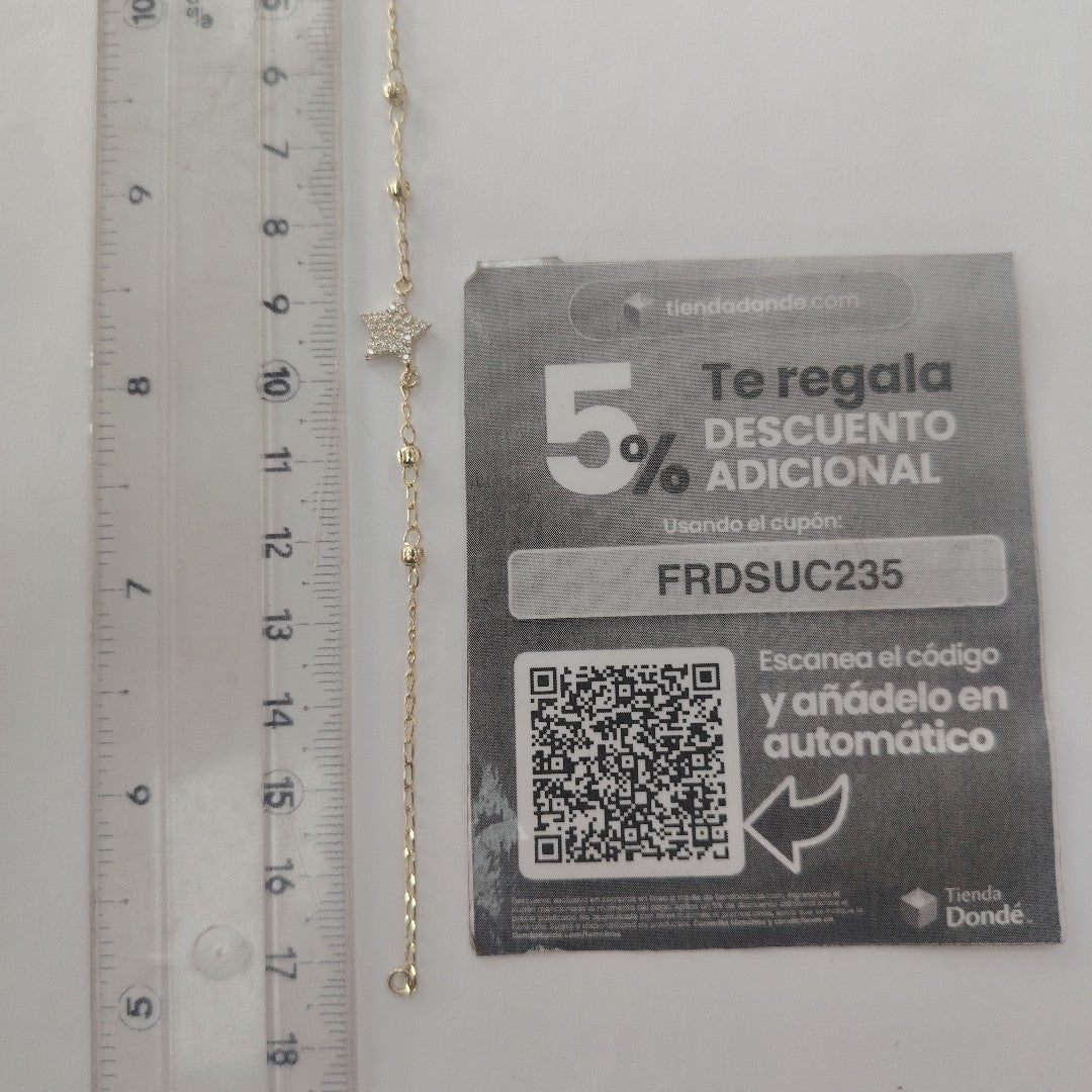 PULSERA ESPECIAL CON ESTRELLA Y CIRCONIAS 14K 18 CM 1.5 GR (NUEVO)