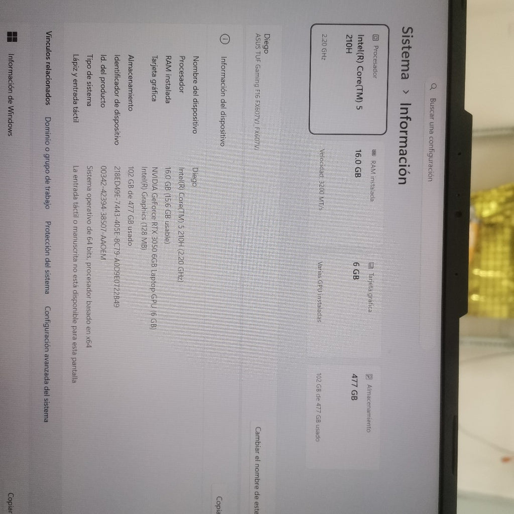 LAPTOP ASUS TUF GAMING F16 FX607VJ-RL024W (2025) 512 GB SSD 16 GB RAM (SEMINUEVO)