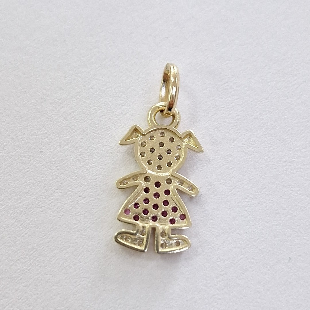 DIJE NIÑA CON CIRCONIAS Y PIEDRAS DE COLOR 10K 1.1 GR (NUEVO)