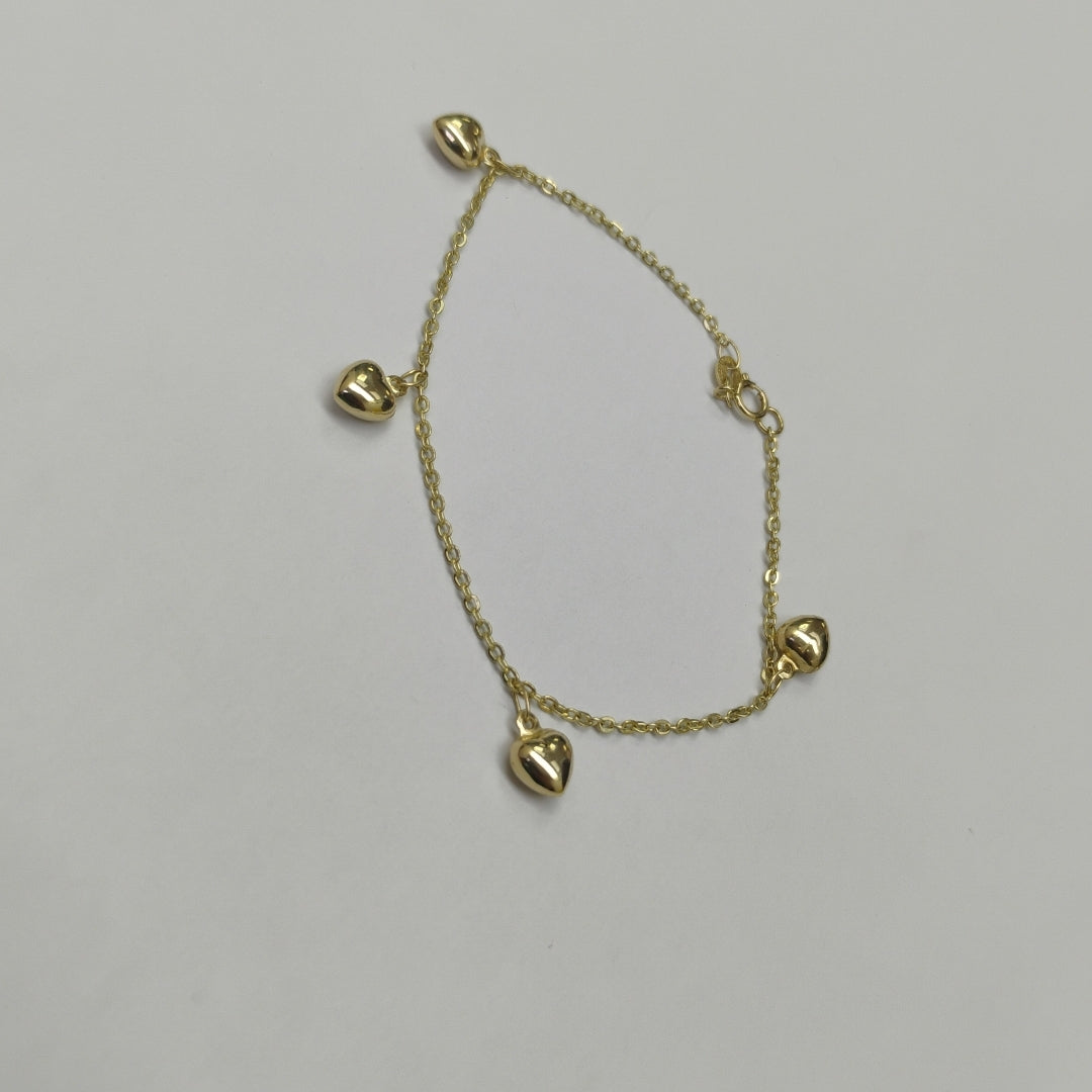 PULSERA ESP CON FIG CORAZONES 14K 18 CM 1.8 GR (NUEVO)