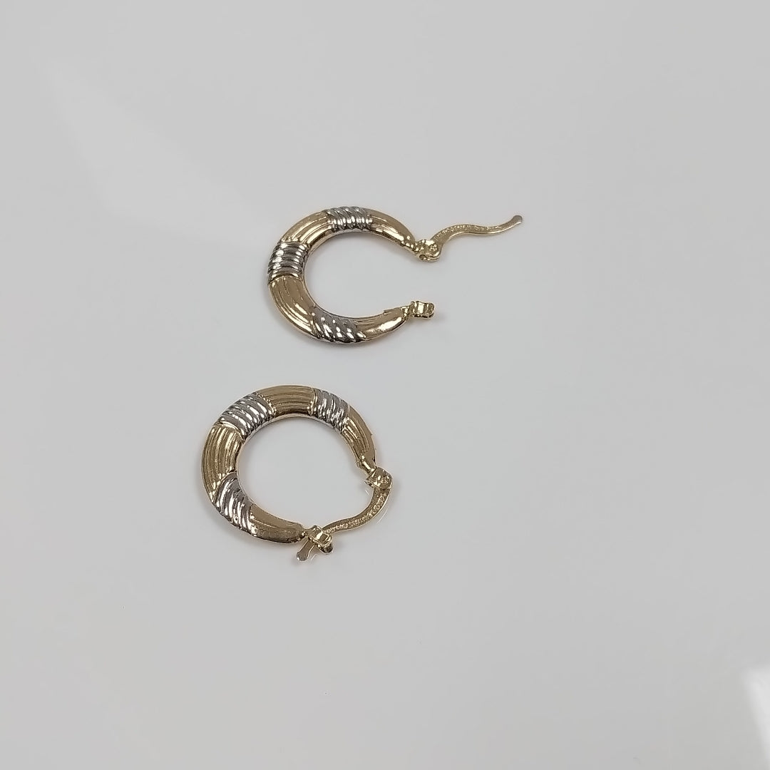 ARETES TEJIDO ARRACADAS COMBINADAS HUECAS 14K 1.9 GR (NUEVO)
